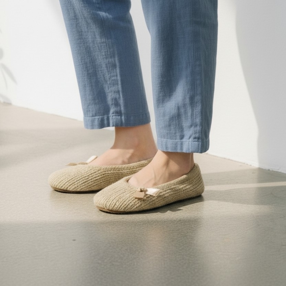 Vera Wang Beige Woven Knit Ballet Flats with Bow